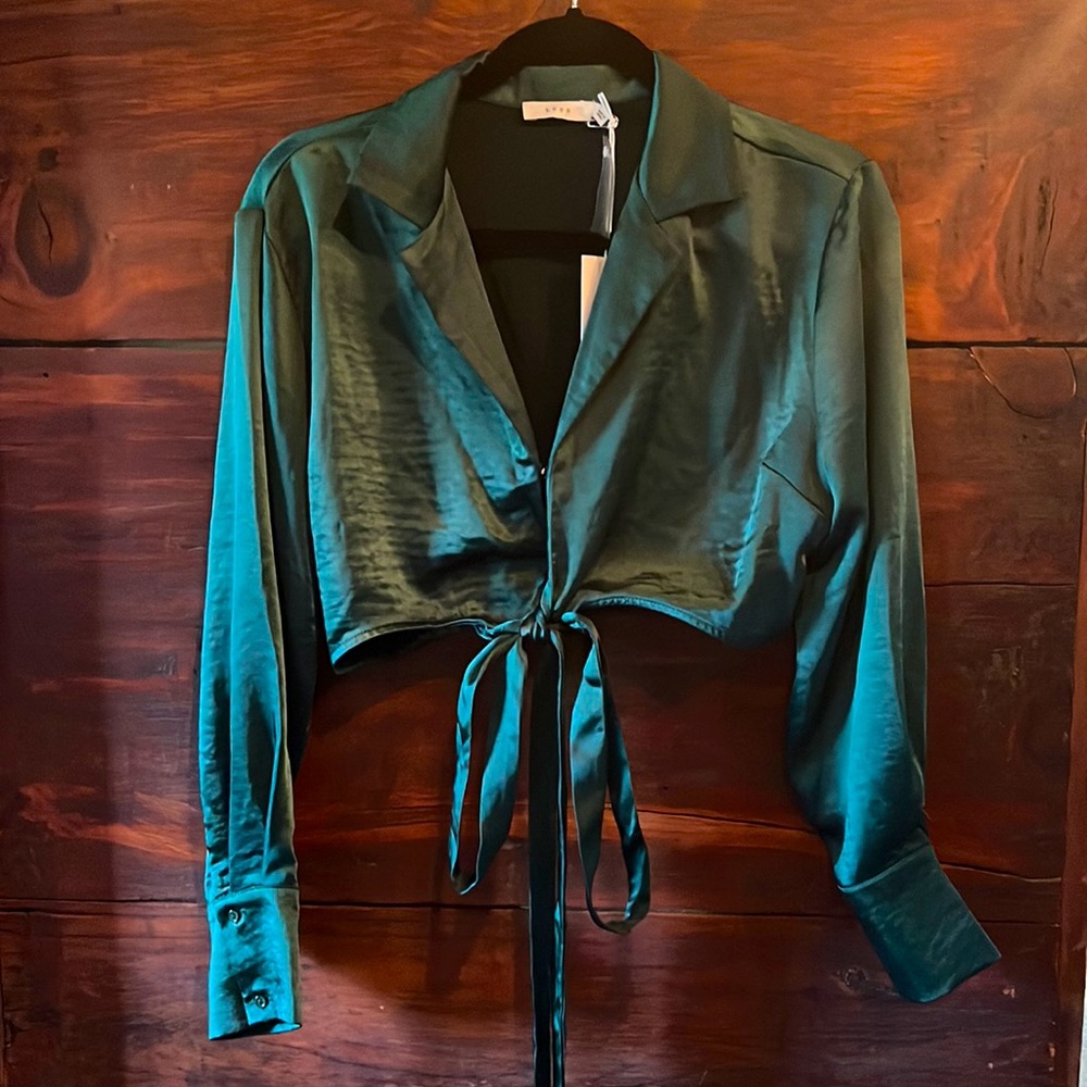 Lush for VICI collection silk cropped wrap blouse